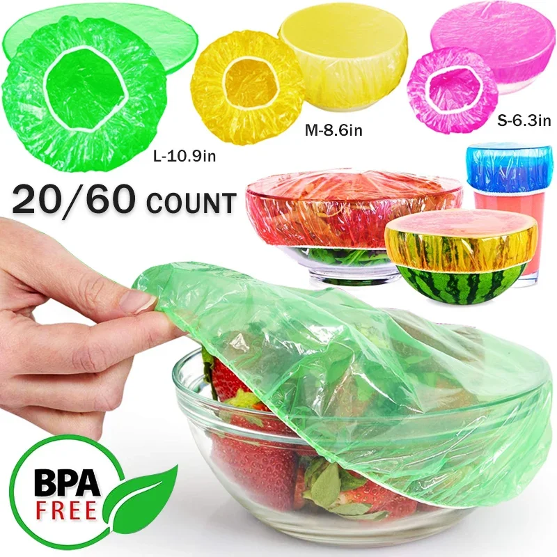 

20/60pcs Durable Food Storage Covers for Bowls Elastic Plate Covers Vacuum Bags Fruits Saran Wrap for Kitchen Food Fresh Seal