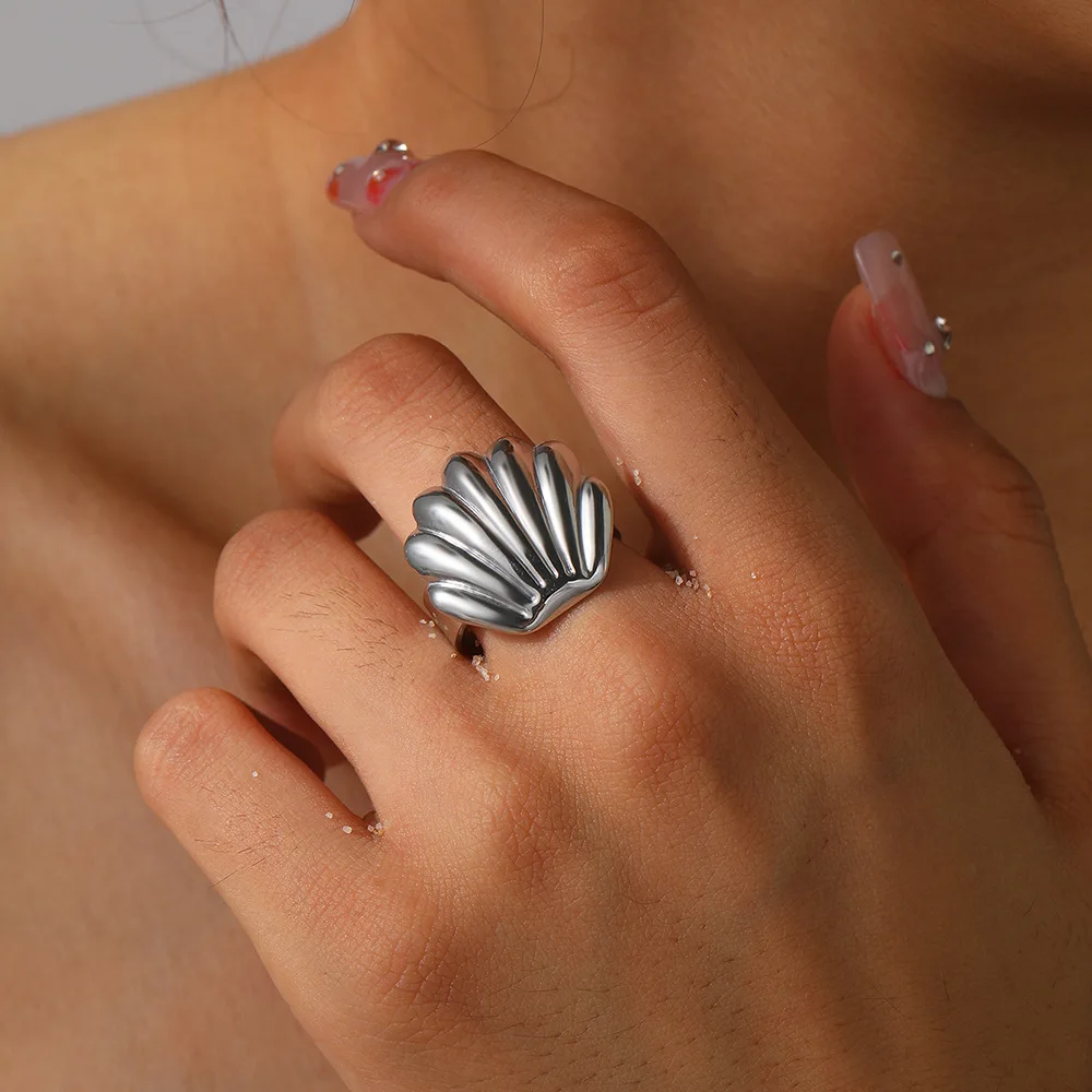 Vintage Stainless Steel Scallop Rings for Women Men Classic Ocean Starfish Shell Open Rings Aesthetic Jewelry Summer Beach Gift 2