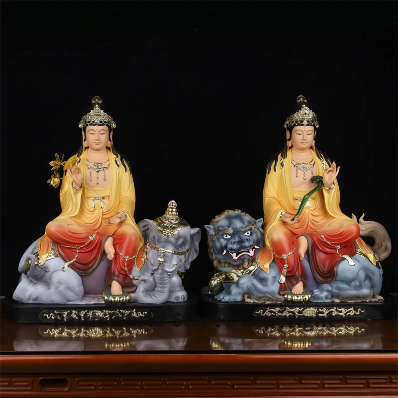 

A PAIR 2PCS Asia Taoism Buddhism Manjusri Samantabhadra Bodhisattva safe health family efficacious bless patron saint buddha