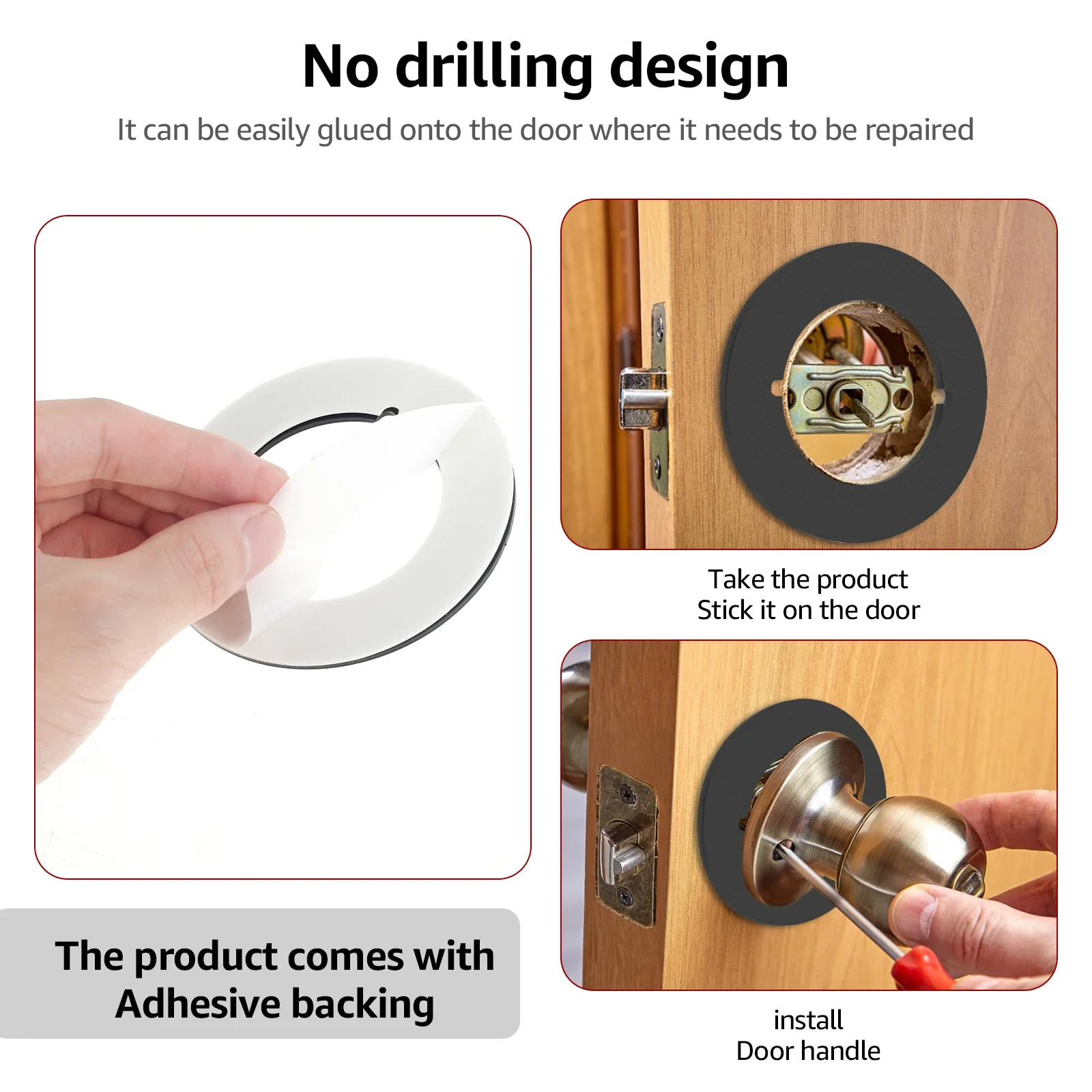 2 Pcs Door Knob Plates Round Version Stainless Steel Door Reinforcement Plate 2-1/8" Inner Diameter 3-1/2" Outer Diameter Scar