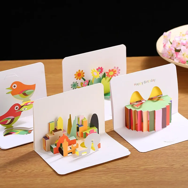 3D Birthday Card Folding Festival Greeting Cards Handmade Blessing Paper Carving For Wedding Birthday Shower Party Decor greeting cards
