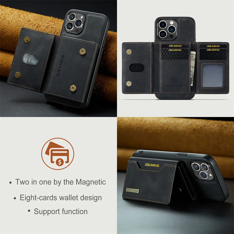 Premium Magnetic Leather Wallet Case with Detachable Card Holder Cover