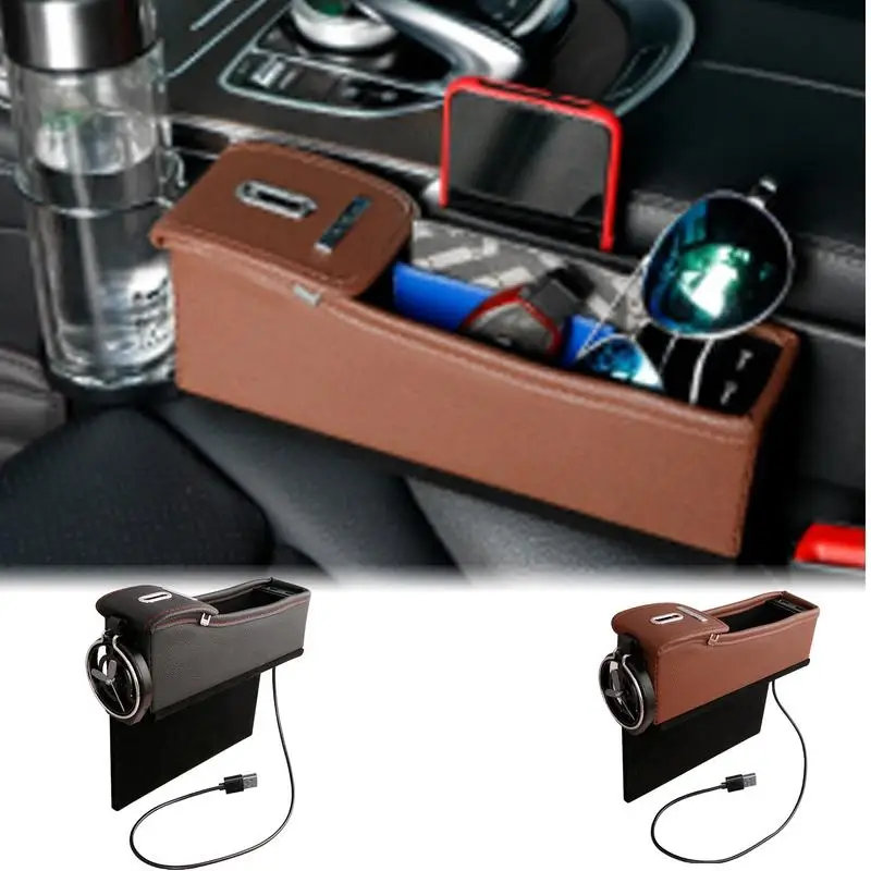 

Car Seat Crevice Gaps Storage Box auto Seat Gap Slit Pocket With Cup Holder And USB Ports vehicle Card Phone Key Holder Pocket