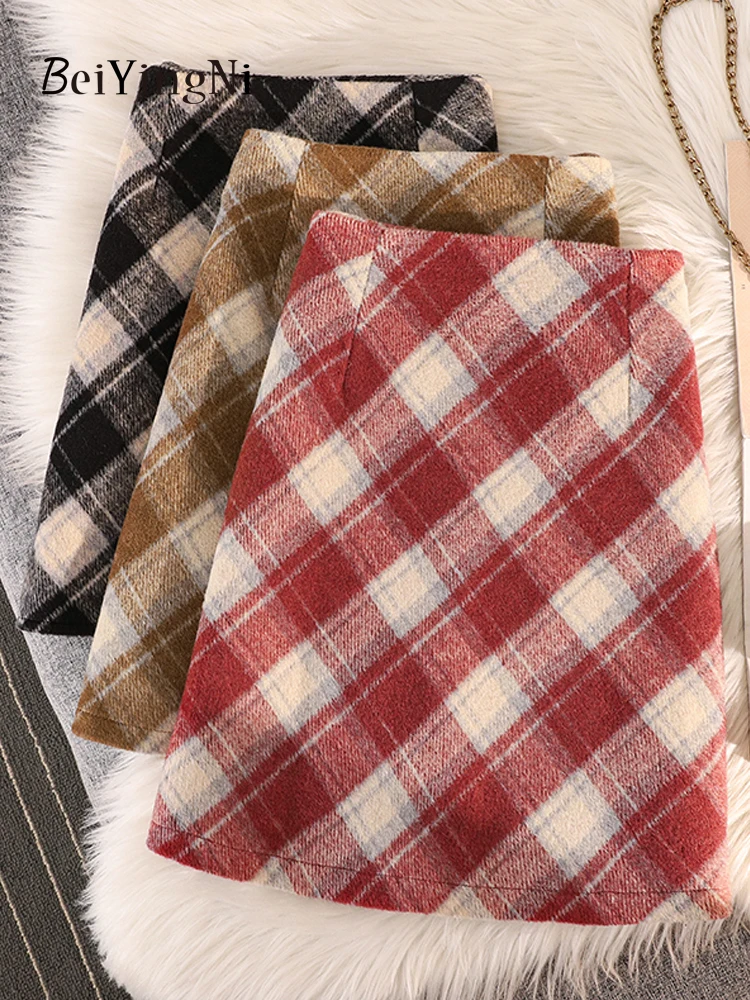 

Beiyingni 2023 Autumn Winter Korean A-line Mini Skirt Women Plaid Casual Chic High Waisted College Short Skirts Girls Y2K Faldas