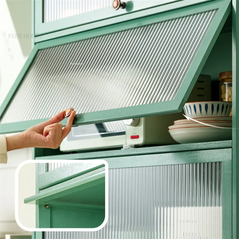 Modern Bamboo Kitchen Cabinet Home Kitchen Furniture Multi-layer Cabinets with Doors Floor Locker Microwave Oven Storage Cabinet