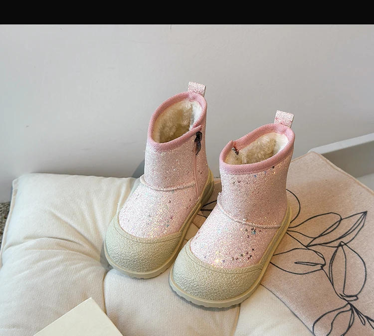 Bottes à paillettes en coton pour filles, taille 26-36, nouveau style hiver 2024, plus veet, deuxième chaussures décontractées pour enfants et bébé_voghion.com