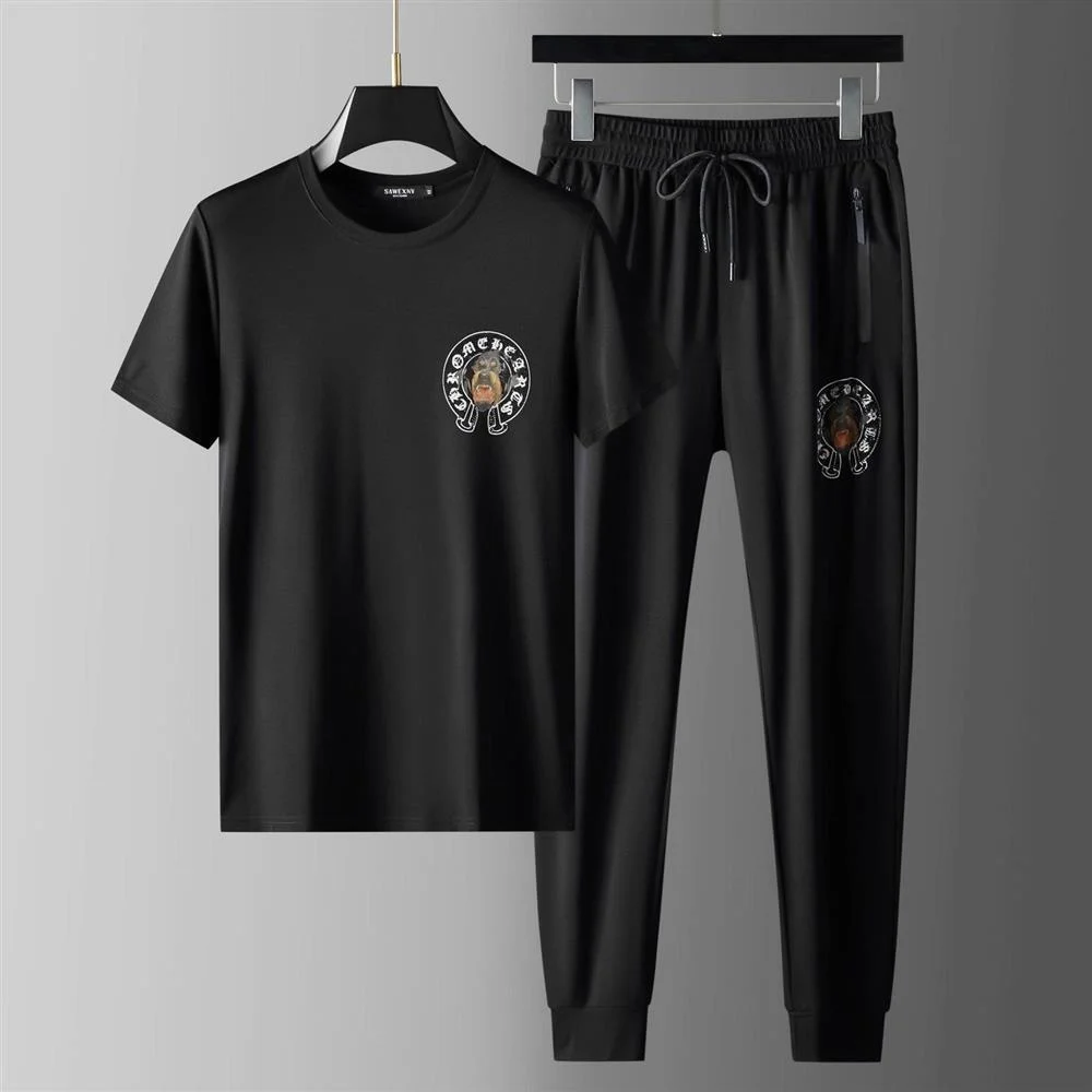 

Luxury brand Short sleeve T-shirt suit men's thin summer new hot drill dog head net red trend leisure sports two piece set