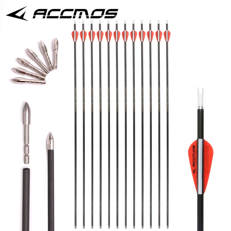 

12ps Pure Carbon Arrow ID 4.2mm Spine 250/300/350/400/500/600/700/800/900/1500 Archery Recurve/Compound Bow Hunting Shooting