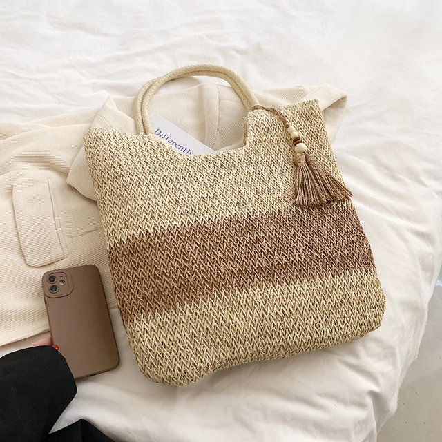 The Houston Tote medium tan braiding and fringe — Classic Boho Bags