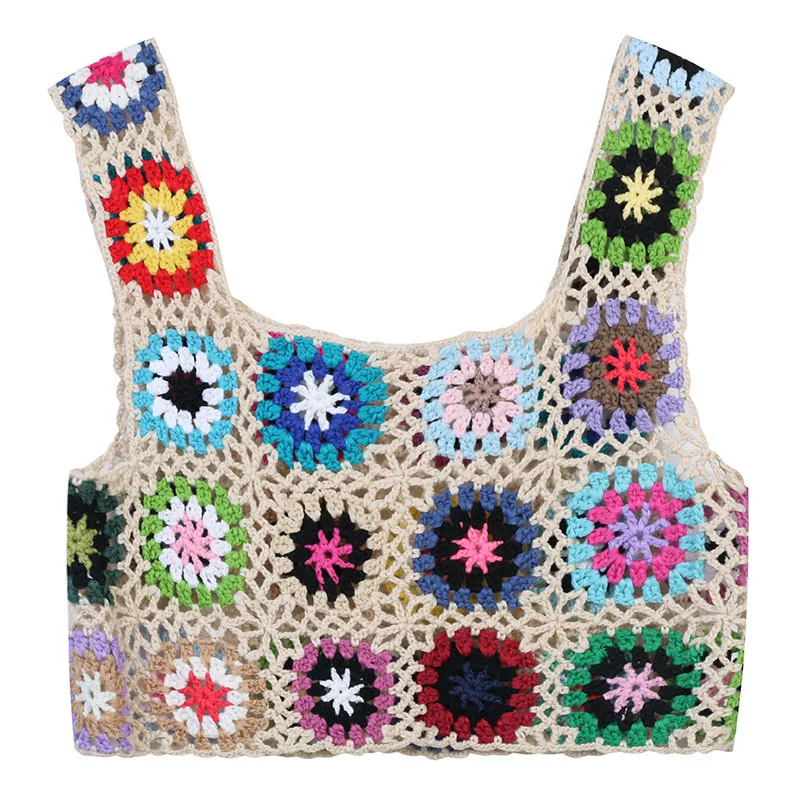 

Super Cropped Tank Top Women Indie Folk Crochet Hollow Out Vest 2022 Summer Hit Color Knitted Vest Female Cute Tops