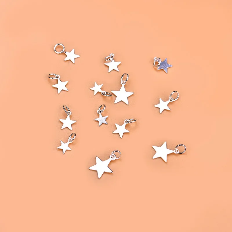 5Pcs Real 925 Sterling Silver Mini Star Charm Pendant