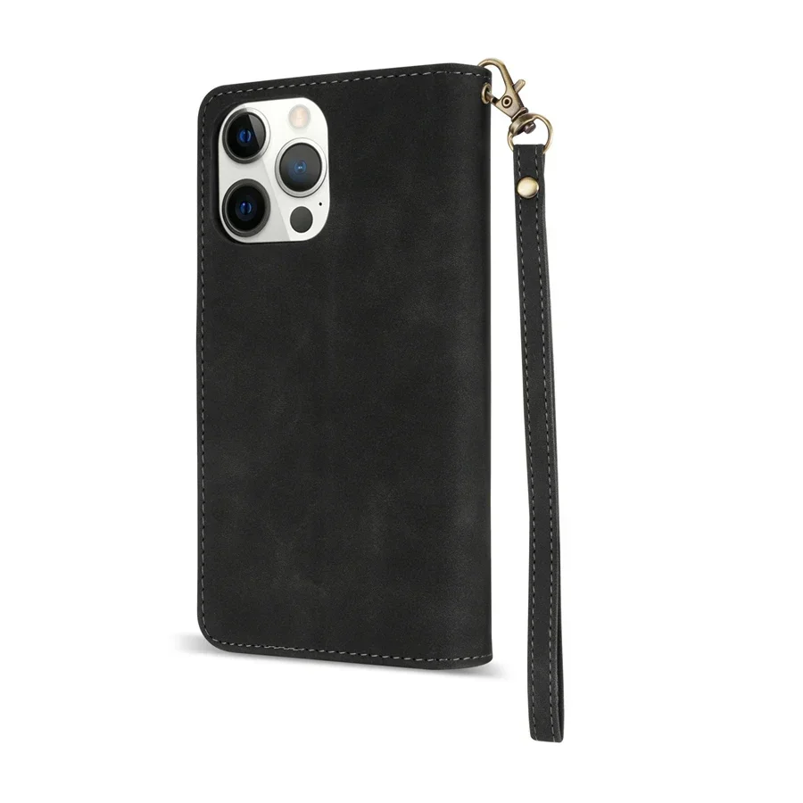Versatile Multi-Card Zipper Wallet with Kickstand & Magnetic Closure – Leather Case
