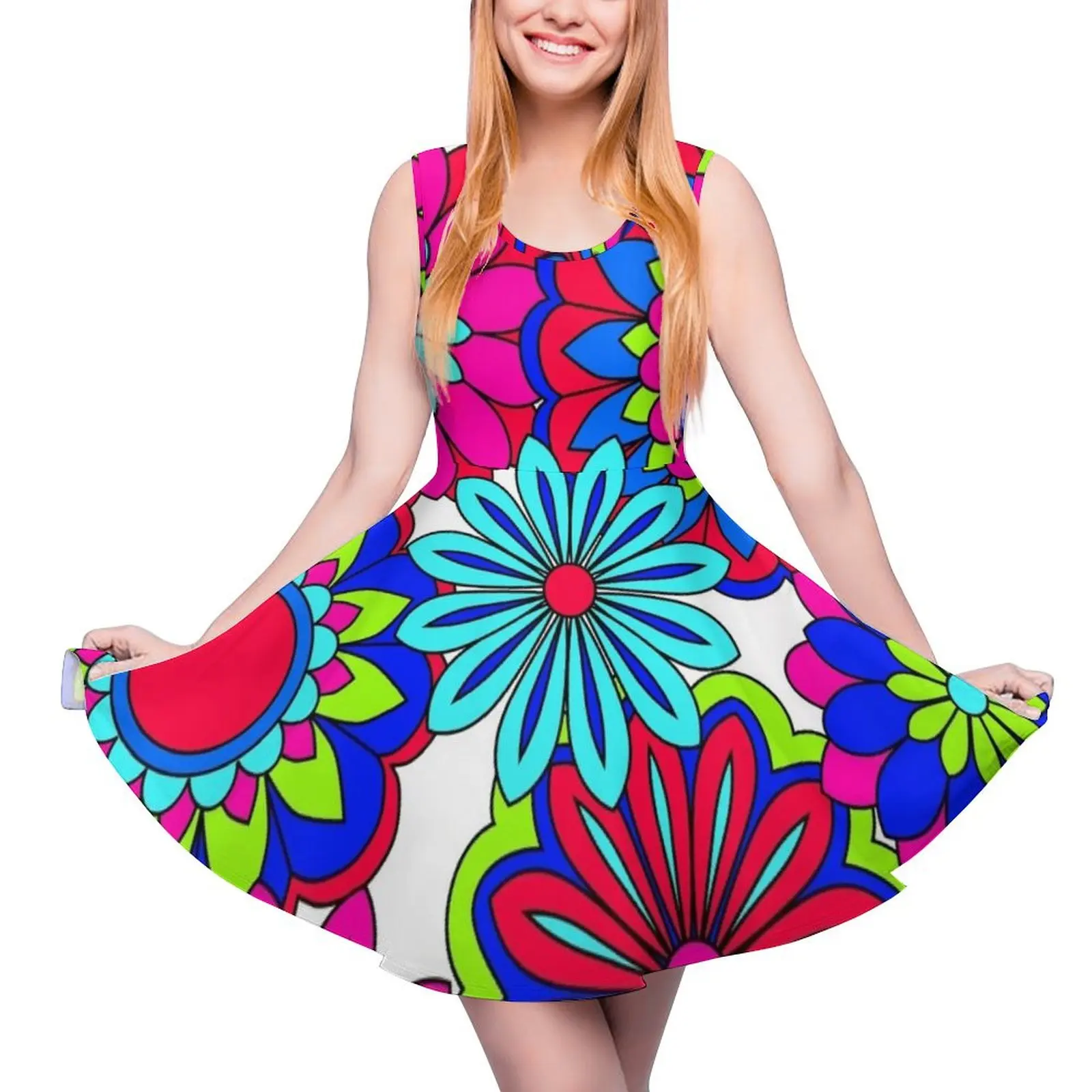 

Pretty Petals Flower Power Pattern Round Neck Dress clothes for women Woman dresses woman dress wedding dresses for woman
