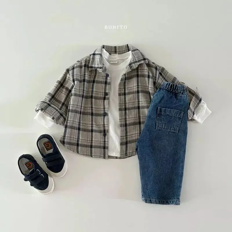 Baby Clothing Spring Shirt Korean Style Boy Plaid Cardigan Lapel Shirt Casual Simple Long Sleeve Kids Fashionable Plaid