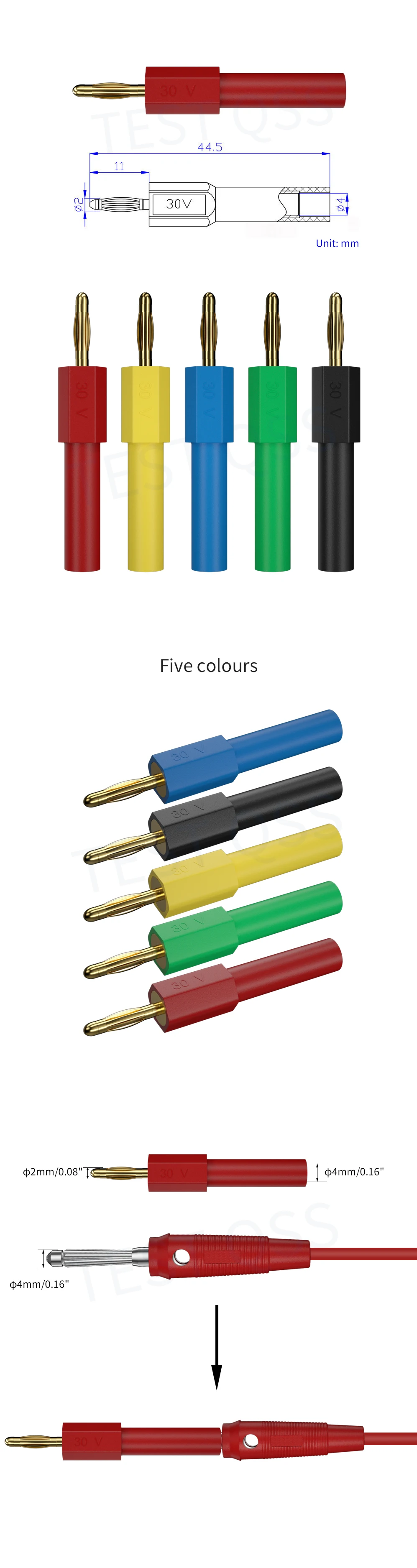 para 2mm ouro chapeamento banana macho plug