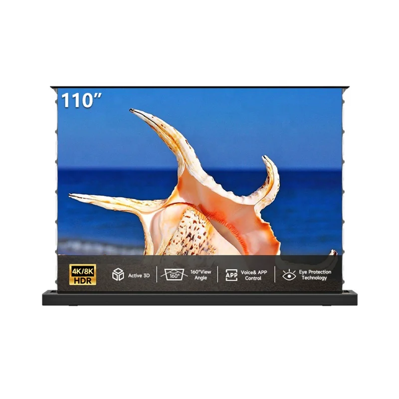 110 Inch Voice Intelligent Control 16:9 Motorized Floor Rising Alr Projection Screen 8K Home Theatre Projectors Screen ust alr optical sawtooth structure motorized floor raising screen