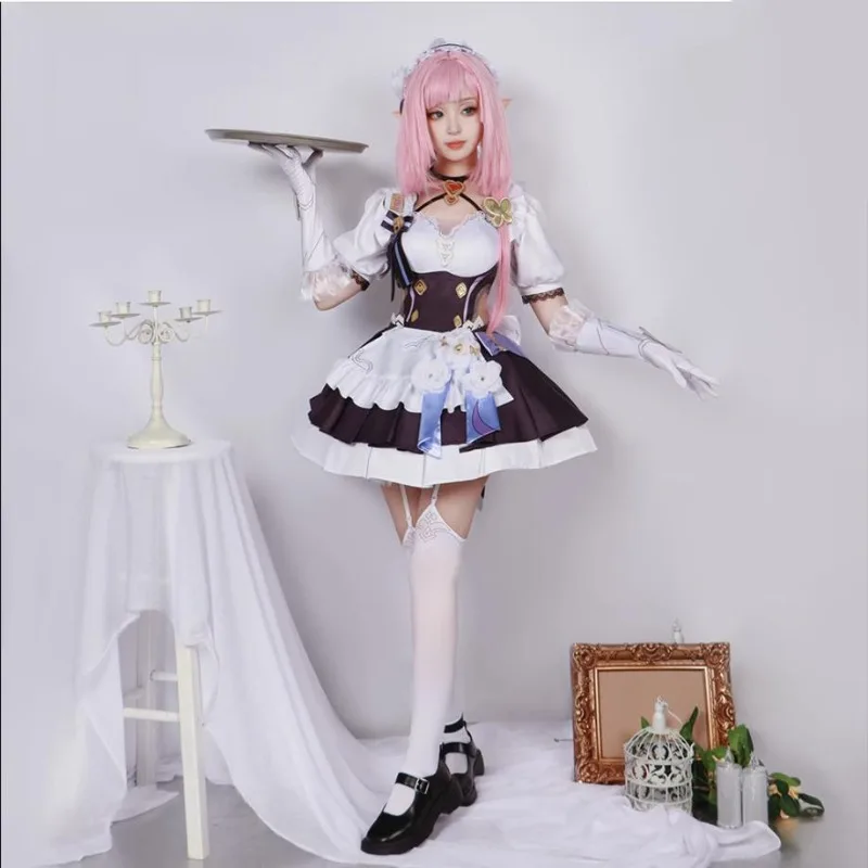 

Anime Game Honkai Impact 3 Elysia Maid Cosplay Uniform Miss Pink Elf Dress Costume Halloween Christmas Carnival Party Suit Set