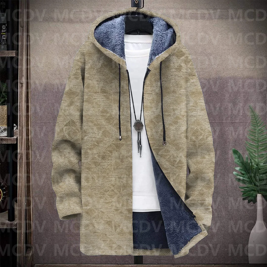 Men's Retro Totem Print Plush Thick Long-Sleeved Coat Fleece Hooded Overcoat Unisex Thick Warm Jacket-10 style
