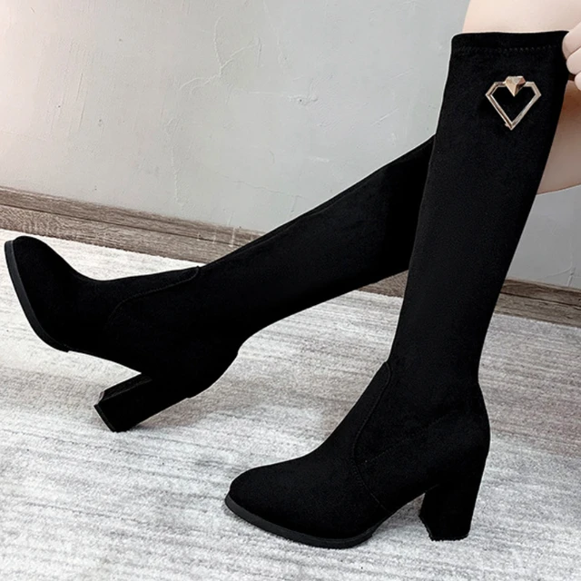 Stylish Leather High-Heeled Women's Boots Chunky Heels - China Shoes and  Women Shoes price