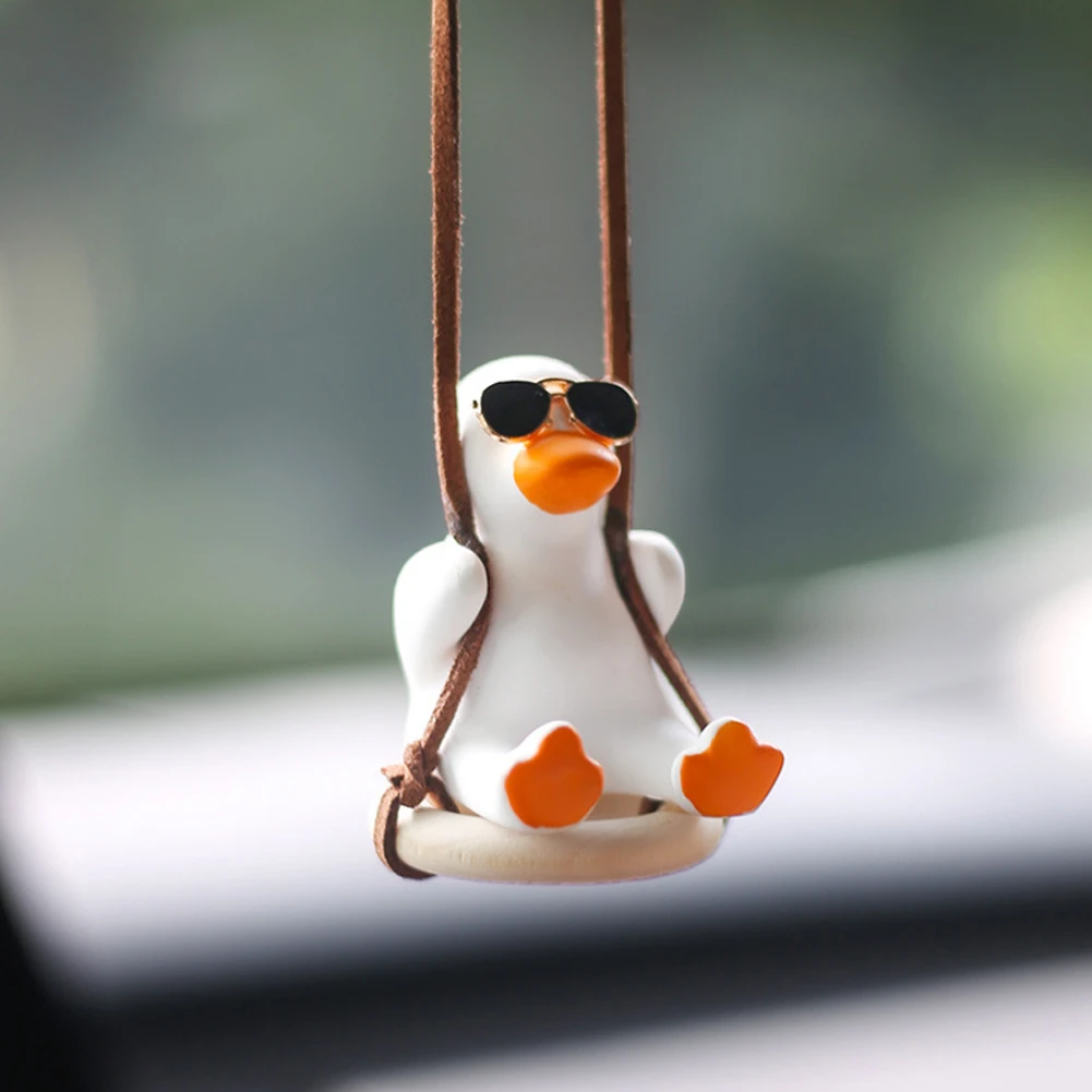 Gypsum Cool White Swing Duck With Sunglasses Automoblie Decor Car
