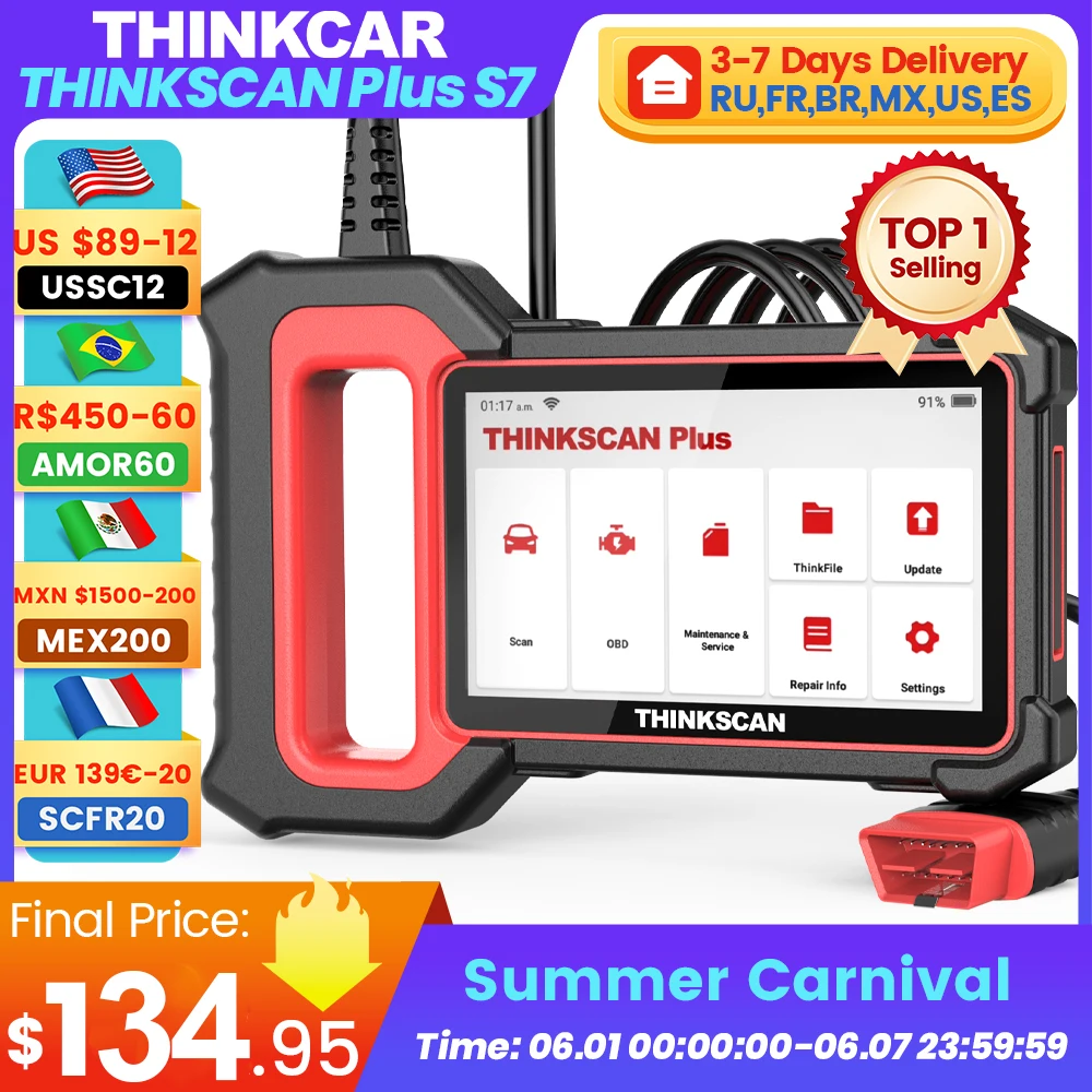 2024 ThinkScan Plus S7 Profi KFZ Diagnosegerät Auto OBD2 Scanner TPMS EPB SAS Öl