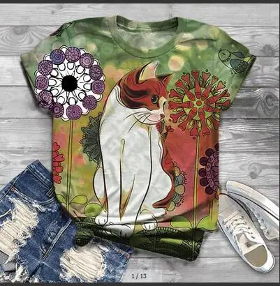 T-shirt imprimé hibou 3D pour femme, surdimensionné, décontracté, à manches courtes, motif chat, motif animal, Kawaii801_voghion.com