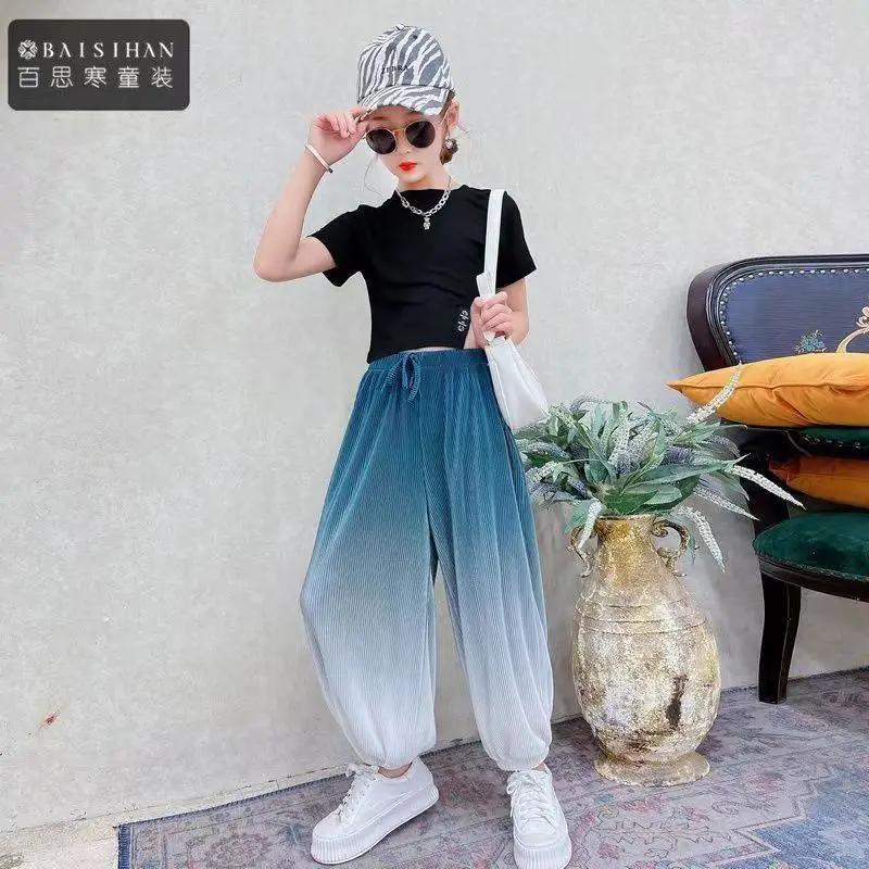 

Girls' ice silk mosquito repellent pants new summer thin girls foreign style sports pants teenagers and children everything stra