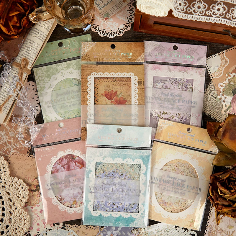 Assorted Vintage Lace Pattern Material Paper Aesthetic Notebooks Diary Scrapbooking Personalized Collage Accessories For School