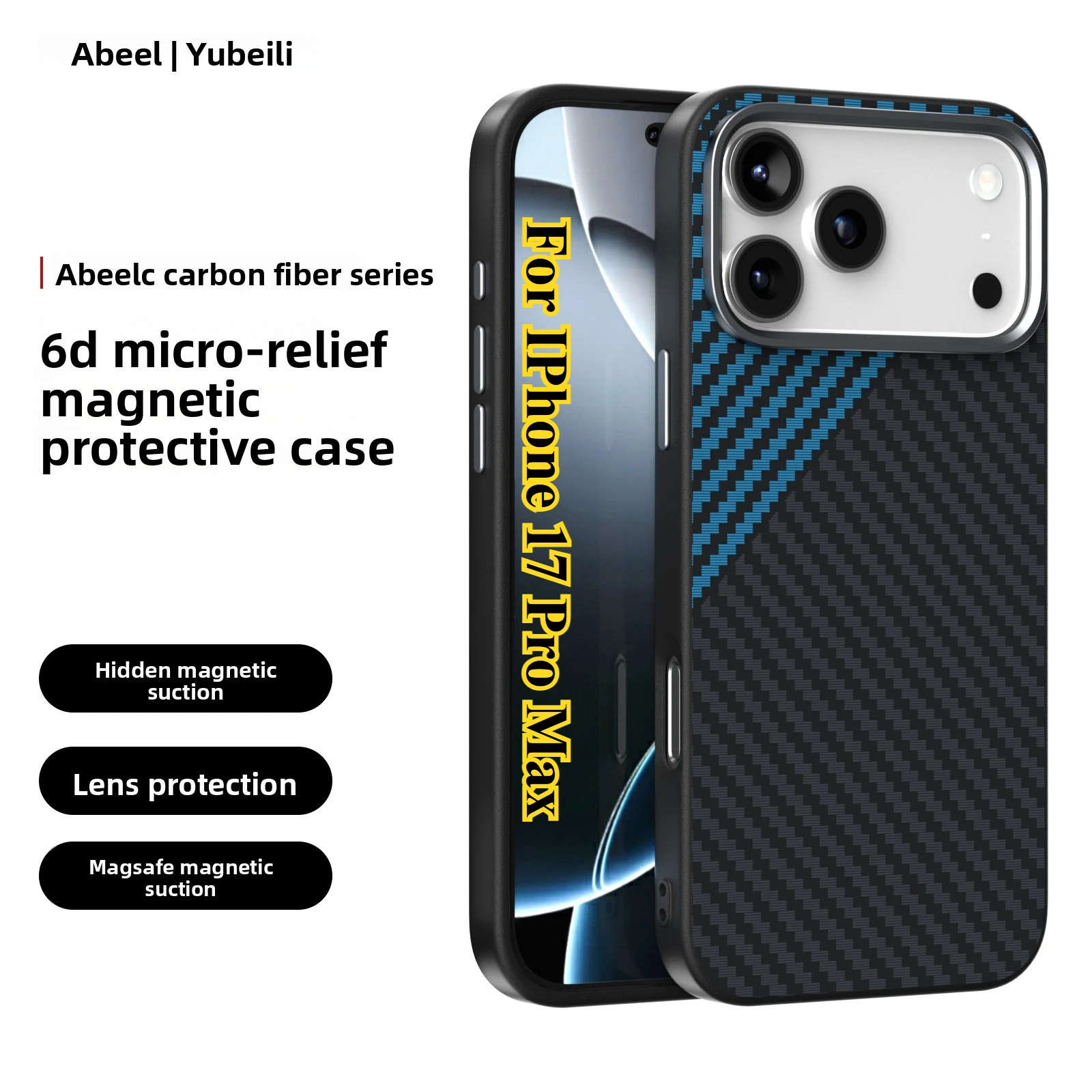 Carbon Fiber Abstract Geometric MagSafe Case with Camera Alloy Armor Protection