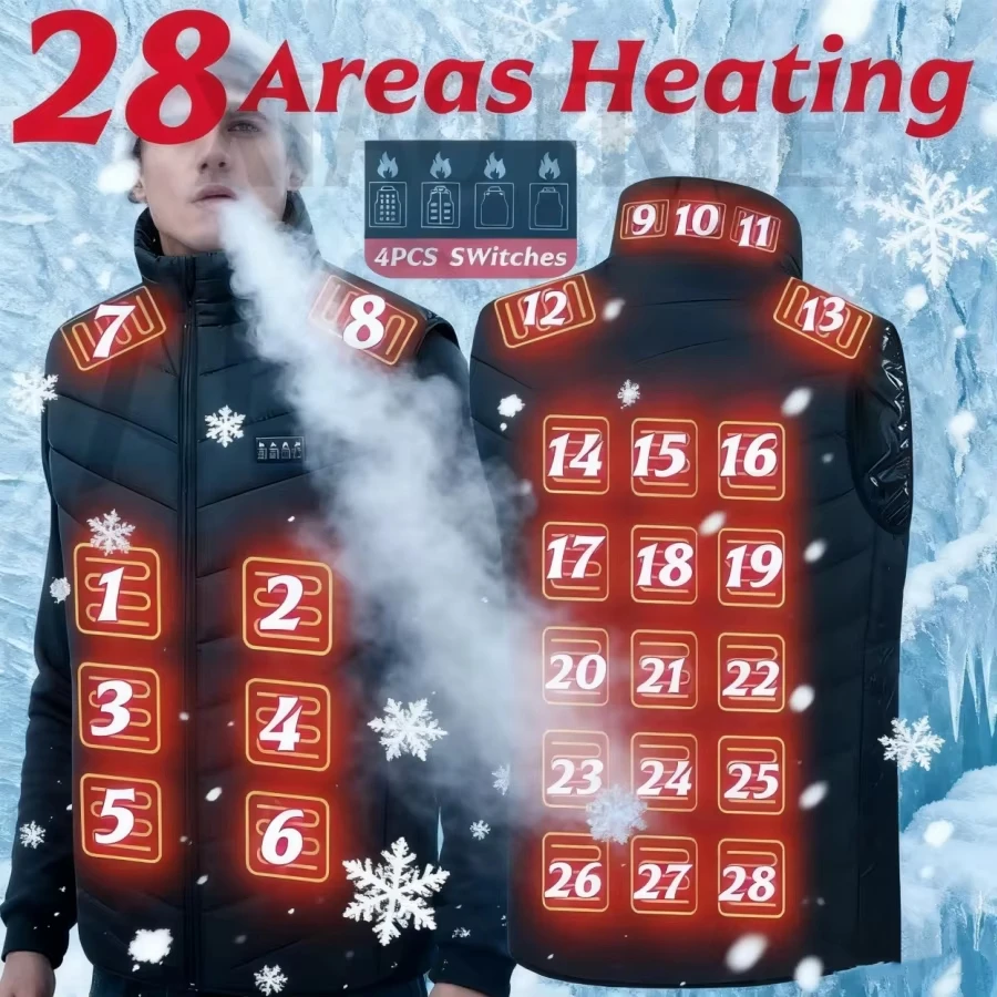 28/9 Areas Heated Jacket Men Jacket Heated Winter Womens Electric Usb Heater Camping Jacket Man Thermal Vest Body Warmer Coat 6XL