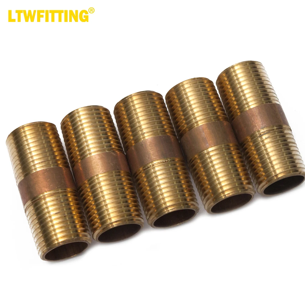 

LTWFITTING Brass Pipe 2" Long Nipple Fitting 1/2 Male NPT Air Water(Pack of 5)