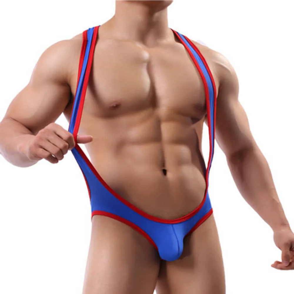 Sexy Men's Bodysuits Ice Silk One piece Underwear Jockstraps Briefs