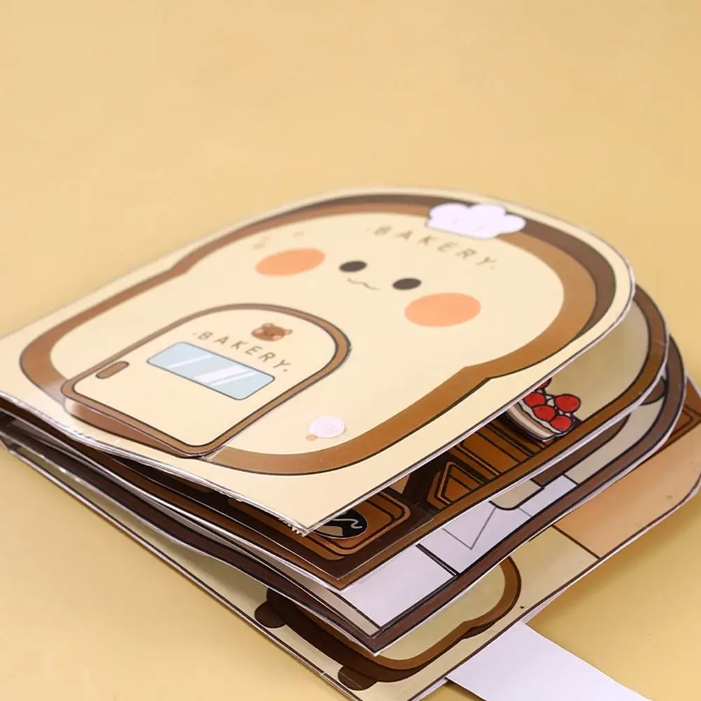 Paper Waffle Quiet Book Colorful Bread Cartoon Busy Book Fried Chicken Handmade Toy Snack Bar Sticker Game. 3