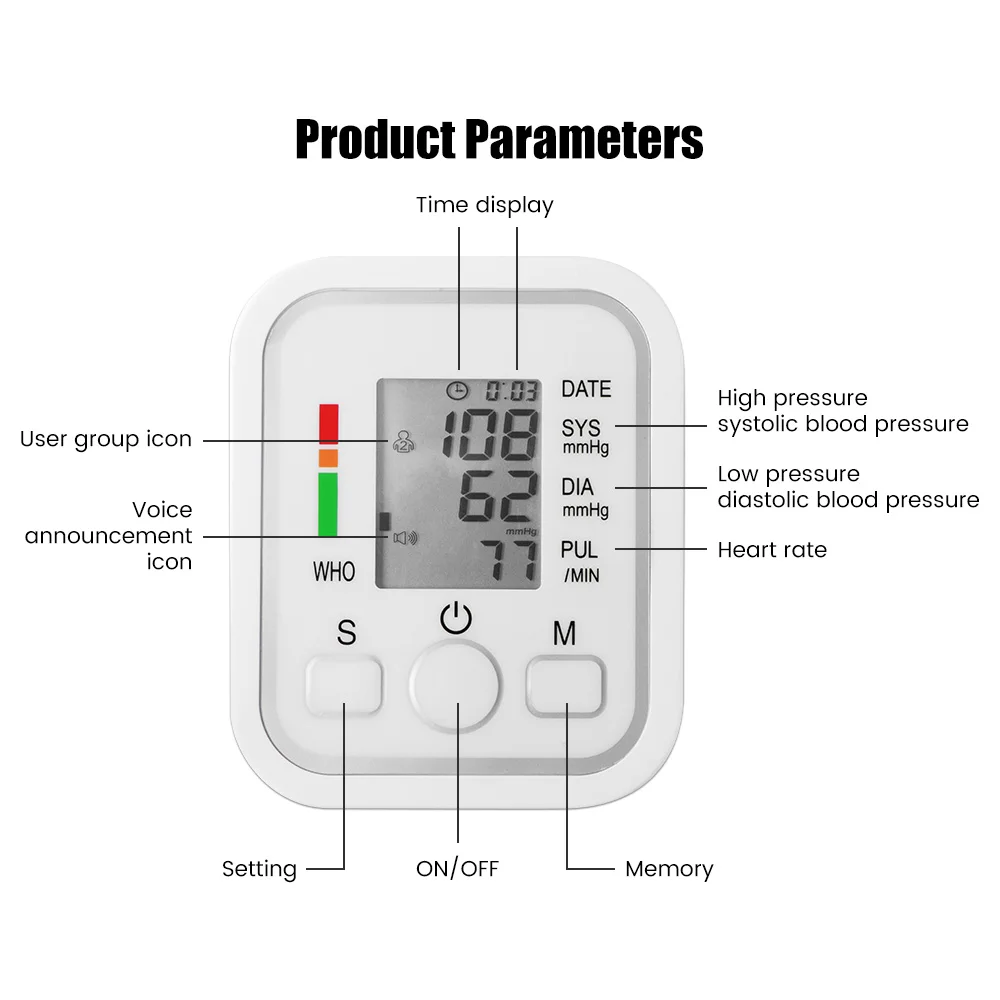 Digital Wrist Blood Pressure Monitor Medical Automatic Sphygmomanometer Voice Heart Rate Pulse Tonometer BP Measure Health Care images - 6