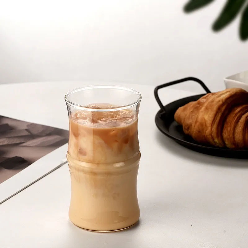 Bamboo-Inspired Large Capacity Clear Glass Mug