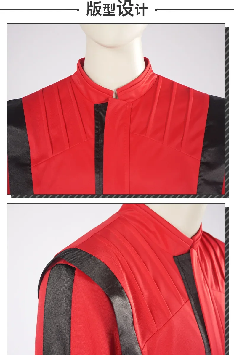 MJ Jackson Thriller Red Leather Jacket Set Black V  Buttoned Halloween Party Performances Role Play Clothes Clothing KKCos
