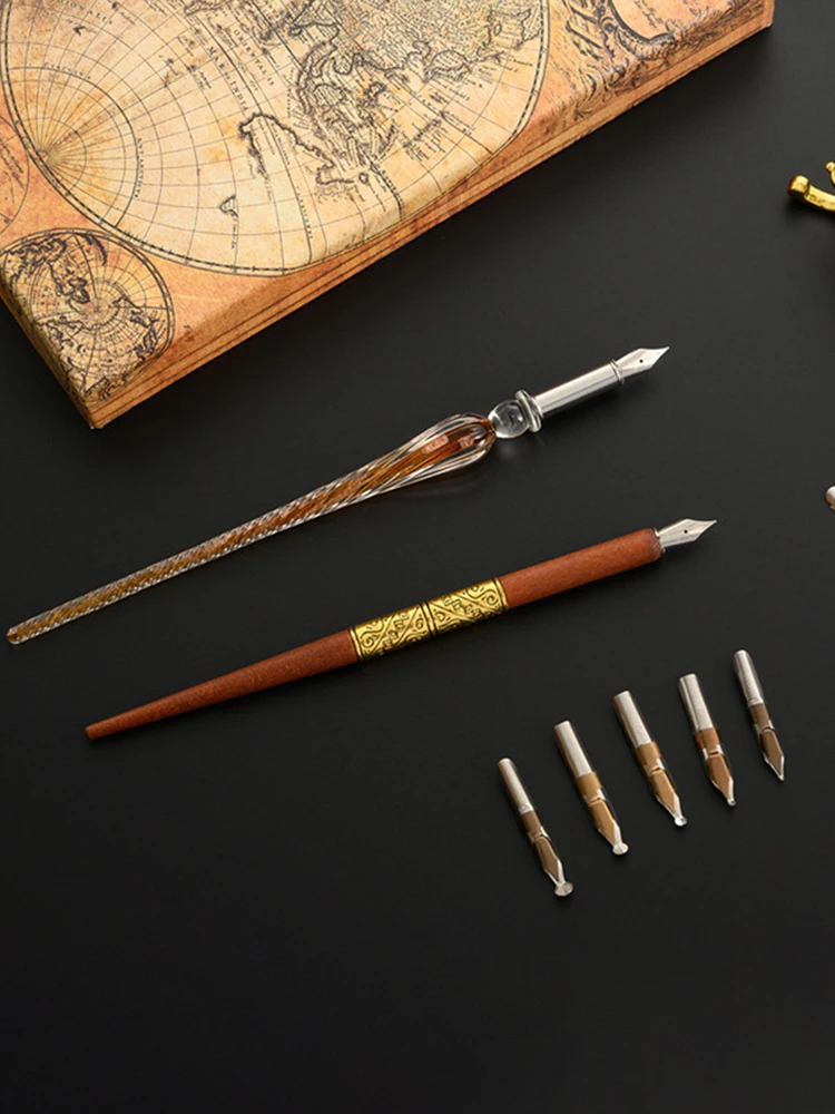 별이 빛나는 하늘 유리 딥펜 만년필 문구 영어 캘리그라피 펜 세트