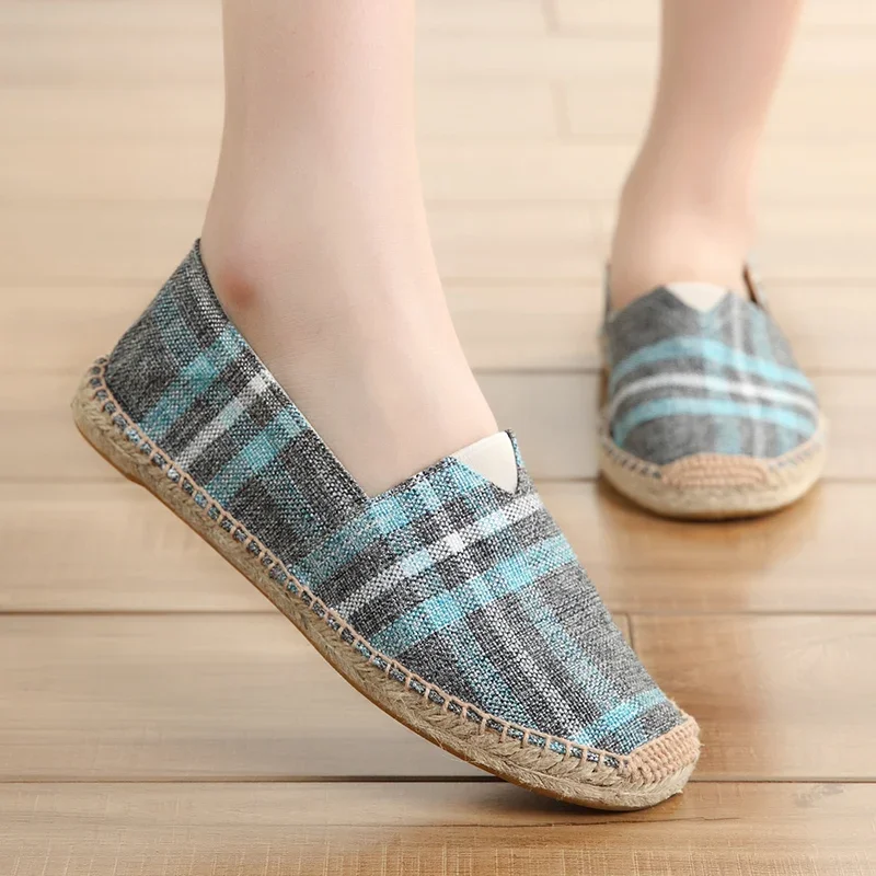 Breathable Lazy Shoes Comfortable Slip-on Soft Hand Stitched Thread Linen Sole Footwear Straw Woven Canvas Shoes Four Seasons 4
