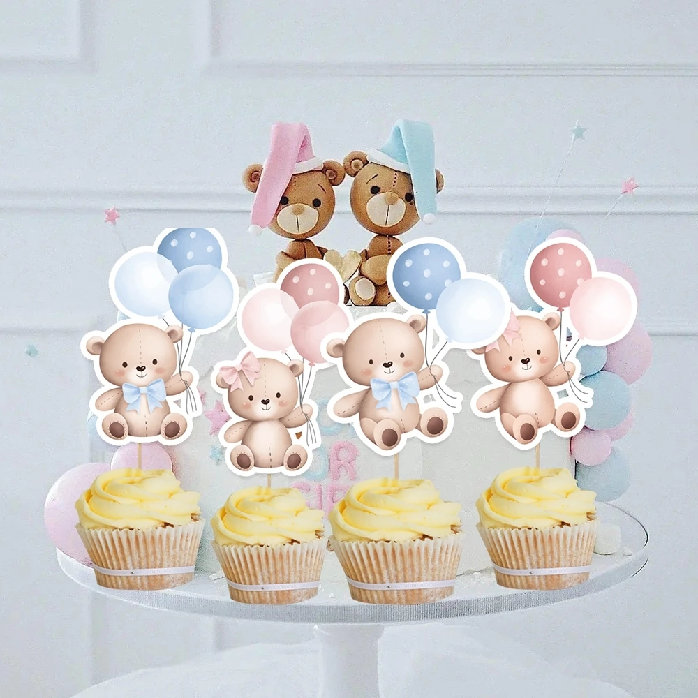 Cake Topper 20pcs Carton Bear Paper Cupcake Toppers for Baby Shower Party