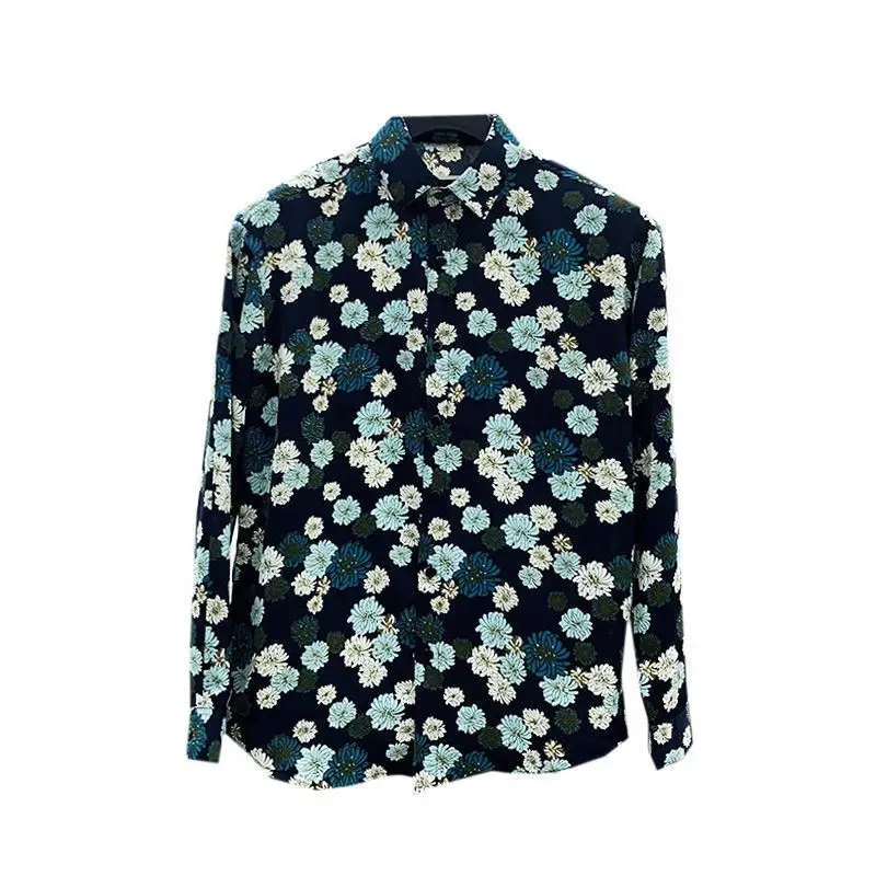 Men's Chrysanthemum Shirt Long Sleeved Lightweight Casual Korean Edition Fashion Men's Daily Loose Casual Flip Collar Shirt