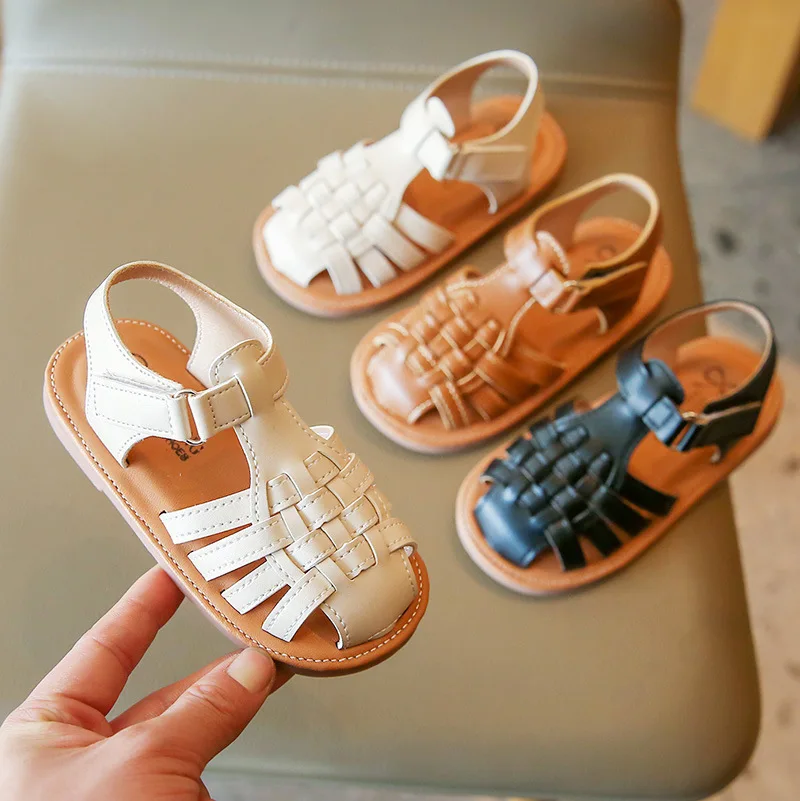 

2023 Summer New Girls Woven Beach Shoes Boys Kids Flats Baby Soft Sole Breathable Princess Sandal 21-33 Outdoor Children Sandals