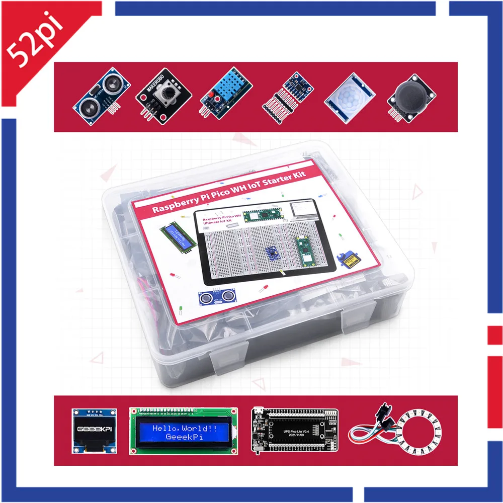 Raspberry pi Pico w wh Iot Starter Kit com Pico Ups Módulo Tela Oled Novo Novo 52pi