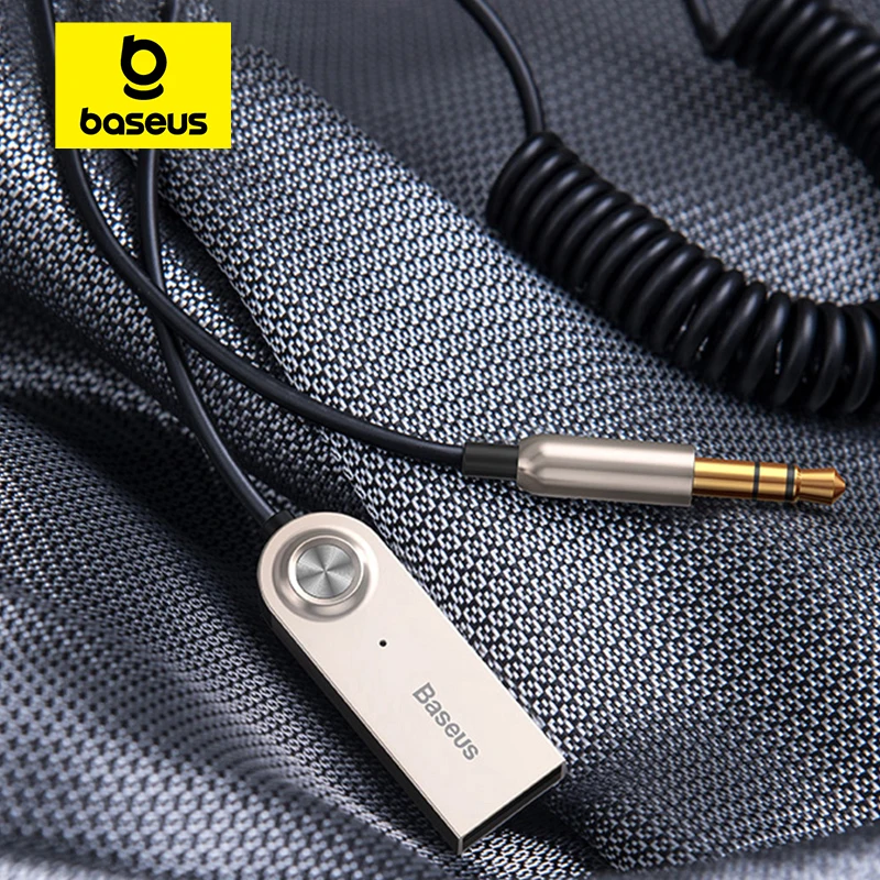 Transmissor Bluetooth Baseus Receptor Bluetooth sem Fio 5.0 Carro Aux 3.5 mm Bluetooth Adaptador Cabo de Áudio para Alto-falante Fones de Ouvido