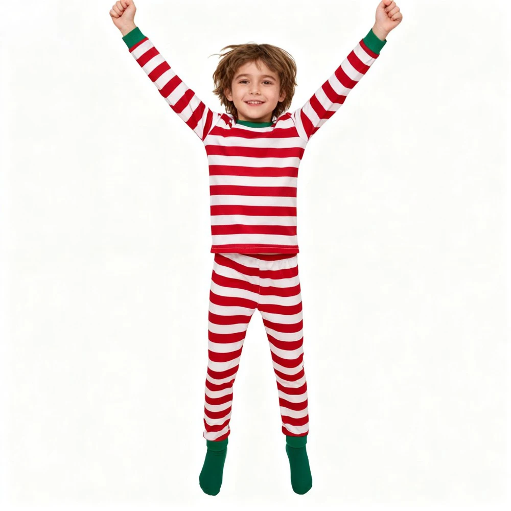 عيد الميلاد الاطفال منامة مجموعة أحمر أبيض مخطط كم طويل ملابس خاصة لطيف عيد الميلاد Pjs للبنين بنات ملابس نوم مريحة وتتسابق