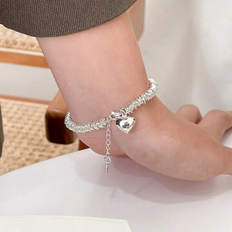 New Fashion Silver Color Heart Pendant Bracelet for Women Thick Chain Sexy Trendy Chain Party Jewelry Gifts