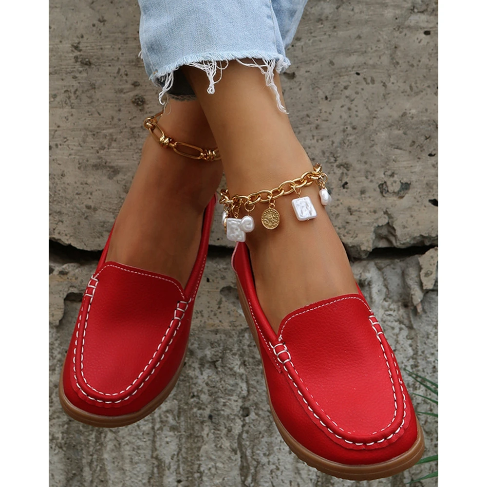 Women Slip On Round Toe Pu Leather Sneakers Autumn Women Casual Daily Flats Shoes 2024 Korean Style Spring Autumn