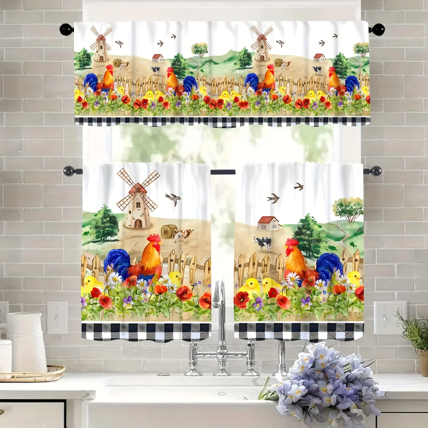 소박한 밸런스 치킨 티어 목가적인 농가 주방 커튼, 침실 거실 카페 홈 데코레이션 창 트리트먼트 
