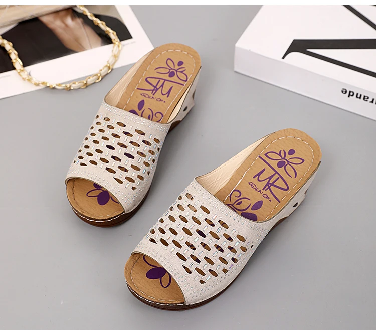 cork wedge sandals Fashion Women Sandals Shoes Open Toes Hollow Out Increase Height Shoes Ladies Shoes Slip On Wedge Sandals Woman Footwear Female summer wedge sandals