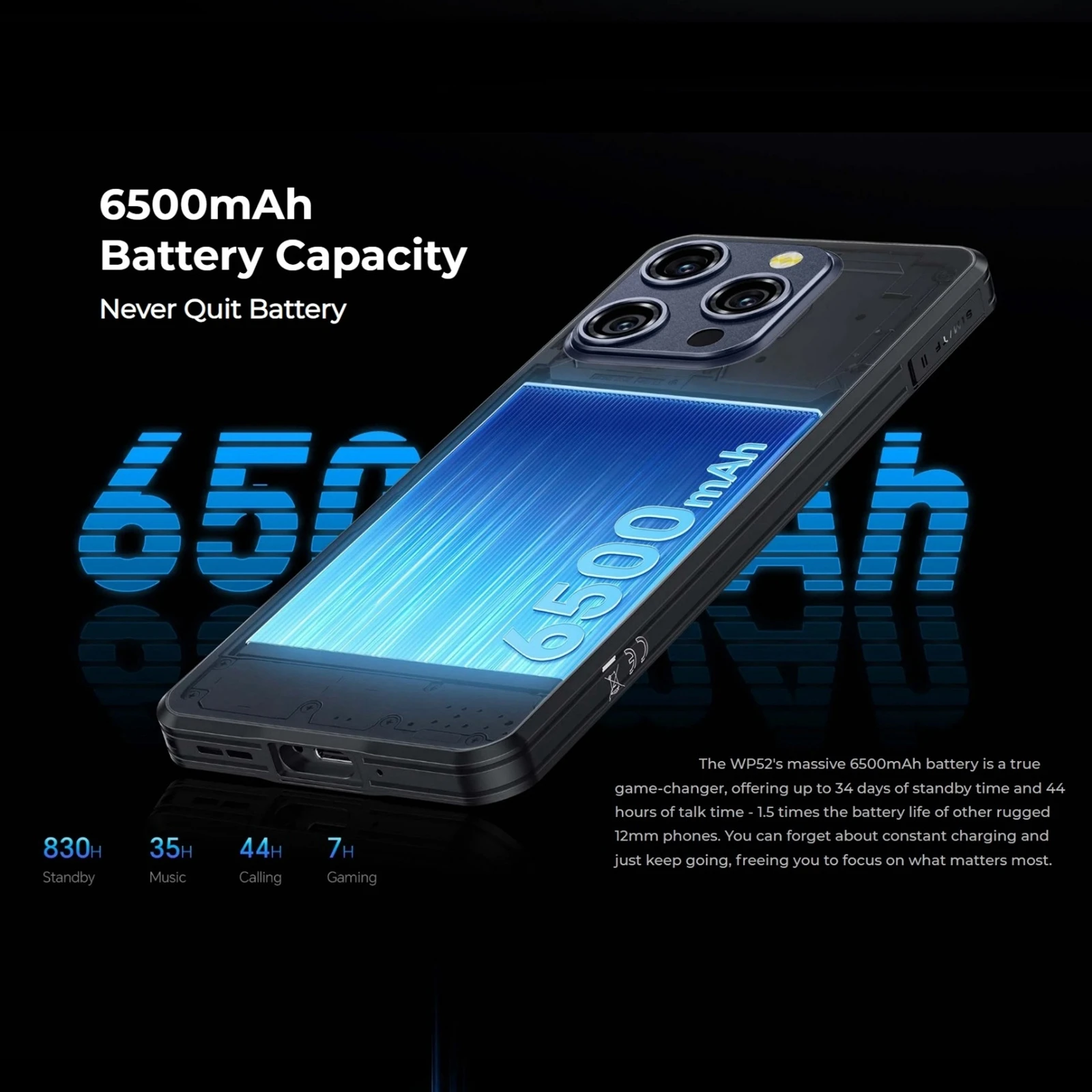 Oukitel WP52 Rugged Phone 6.6 inch HD+ 16GB+256GB 6000mAh 48MP MediaTek Dimensity 6100+ NFC 5G Android 14 Cell Phone