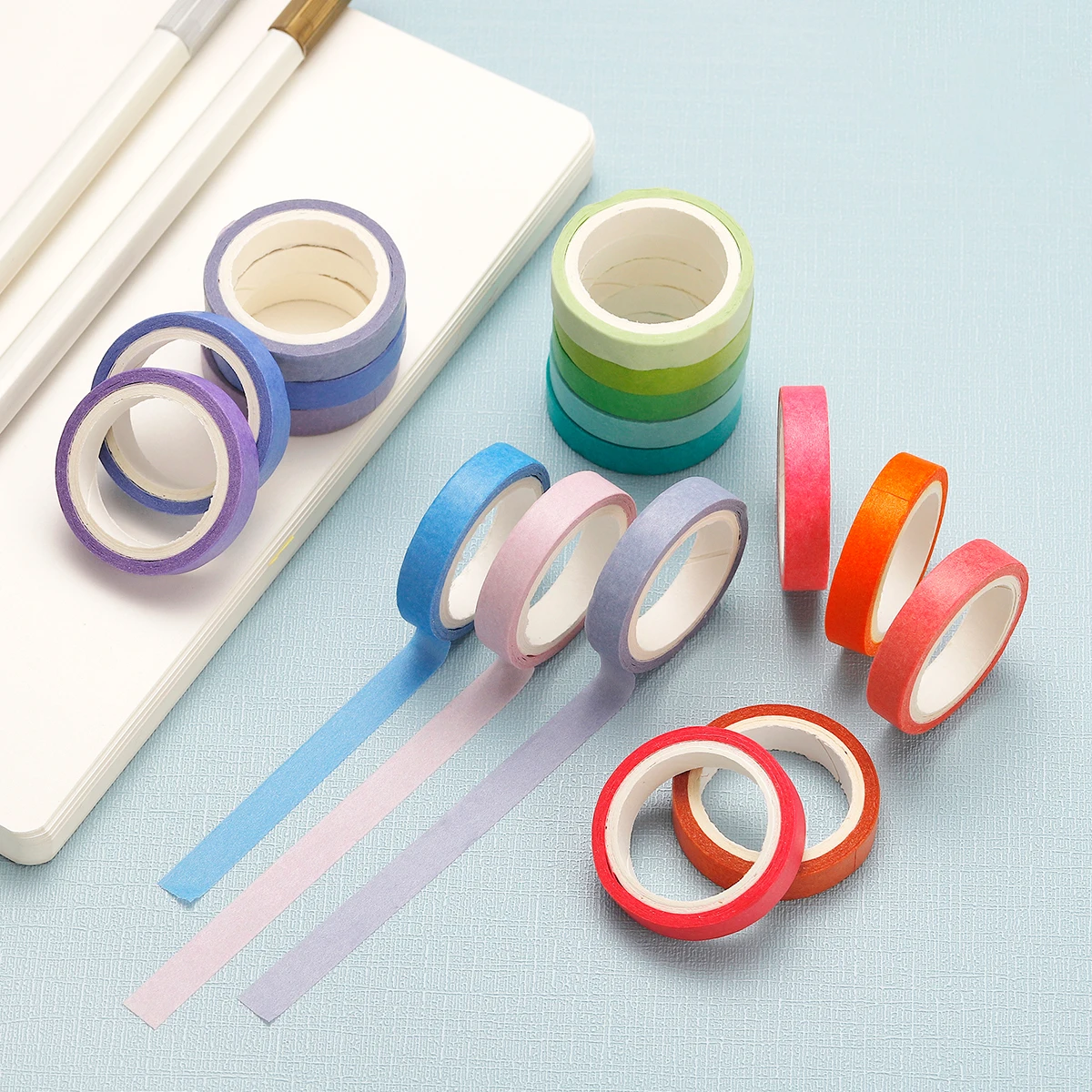 Agutape 60 개/상자 레인보우 솔리드 컬러 일본어 마스킹 Washi 종이 테이프 접착 인쇄 DIY Scrapbooking 데코 Washi 테이프 세트